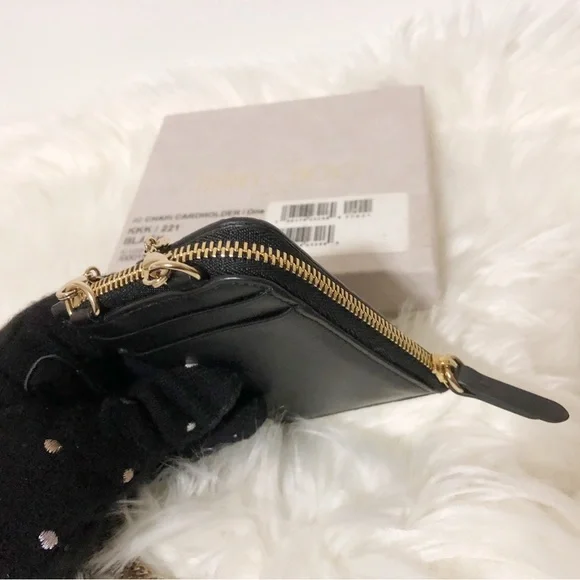 Authentic JIMMY CHOO Black Monogram Embossed Leather JC Logo Chain Card … - Picture 5 of 12